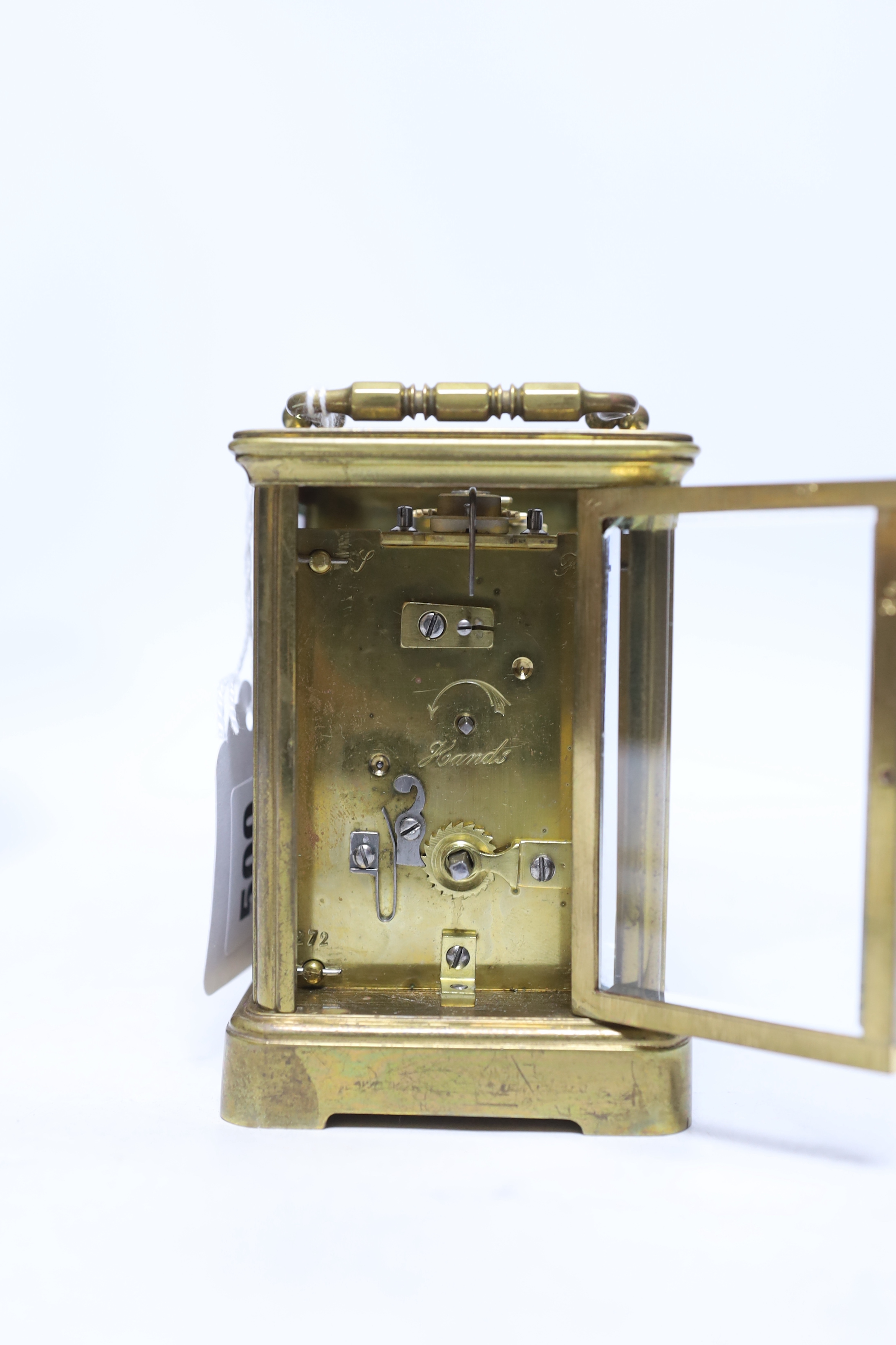 A cased brass carriage timepiece, 11.5cm